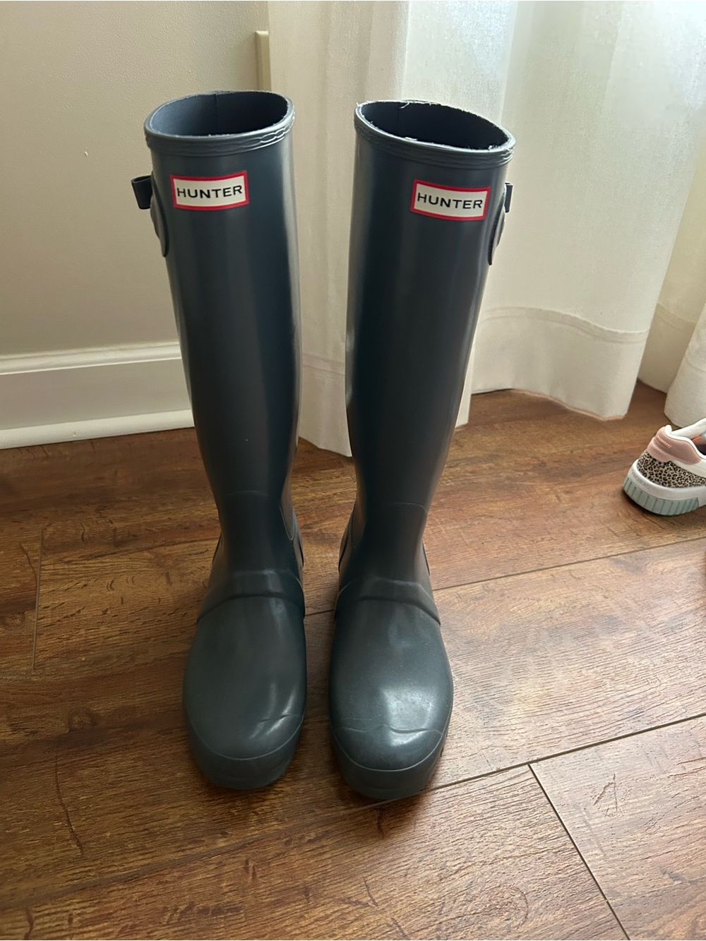 Hunter Gray Tall Rain Boots with Branded Insole Detail